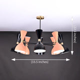 Modern 10-Light Chandelier – Mixed Coral & Black Double Cone Shades with Brass Frame - 32219