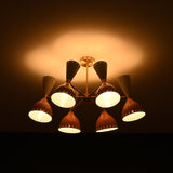 Modern 10-Light Chandelier – Brass Fixture with Coral & White Dual Cone Shades - 32220