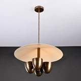 Mid-Century 5-Light Brass Chandelier – Saucer Disc Shade with Sculptural Cup Holders - 32224