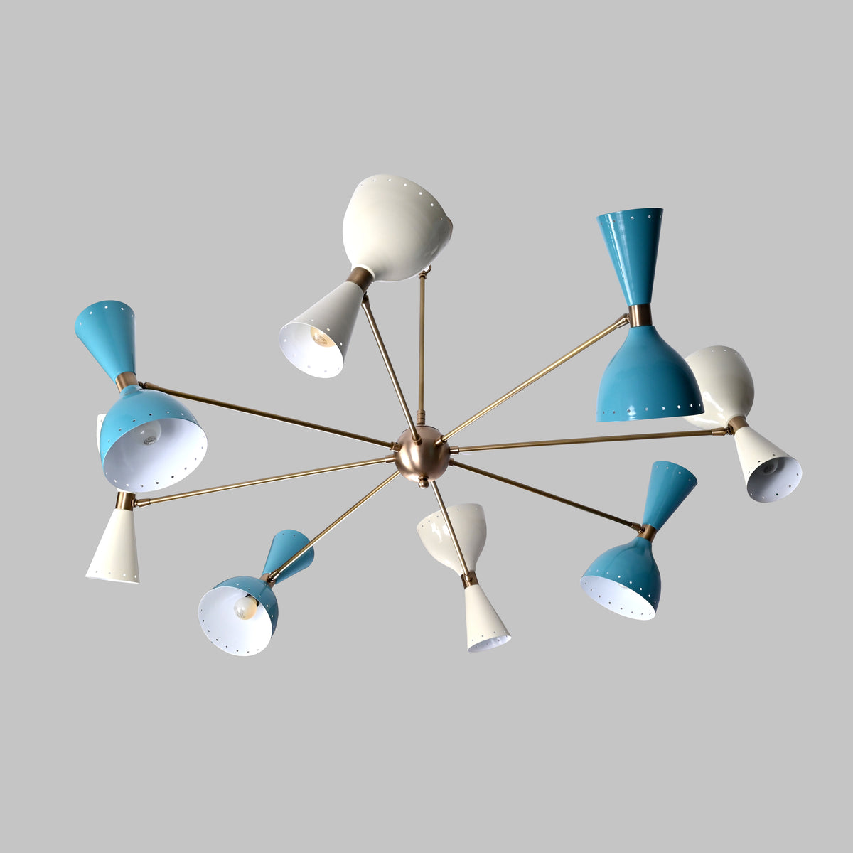 Mid-Century Modern Diabolo Chandelier – 8 Arms | 16 Lights | Customizable Colors & Finishes - 32226