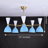 Diabolo Style Mid-Century Modern Chandelier – Customizable 5-Arm, 10-Light Ceiling Lamp Natural Brass or Copper Finish | Handcrafted Lighting Fixture - 32228
