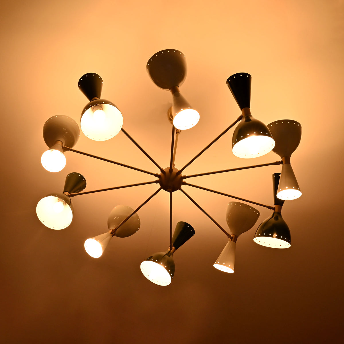 Mid-Century Modern Diabolo Chandelier – Customizable 20-Light Ceiling Fixture | Dual-Light Direction | Brass, Copper & Painted Finishes - 32229