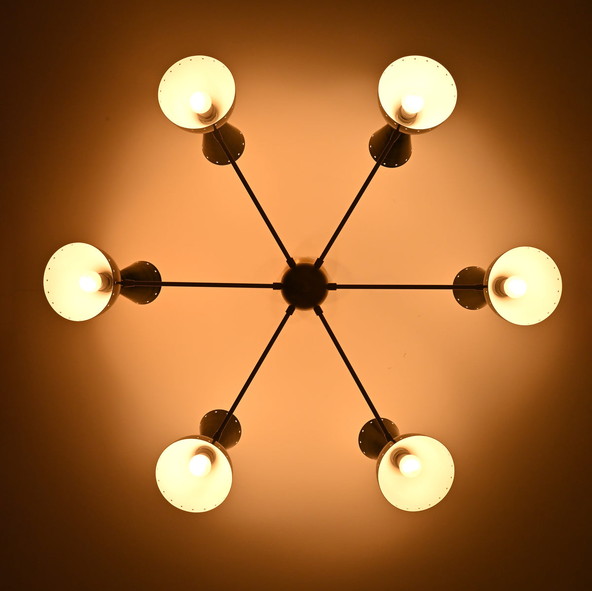 Mid-Century Modern Diabolo Style Chandelier – 6 Arms, 12 Lights | Custom Finish & Size | Dual Light Direction - 32231