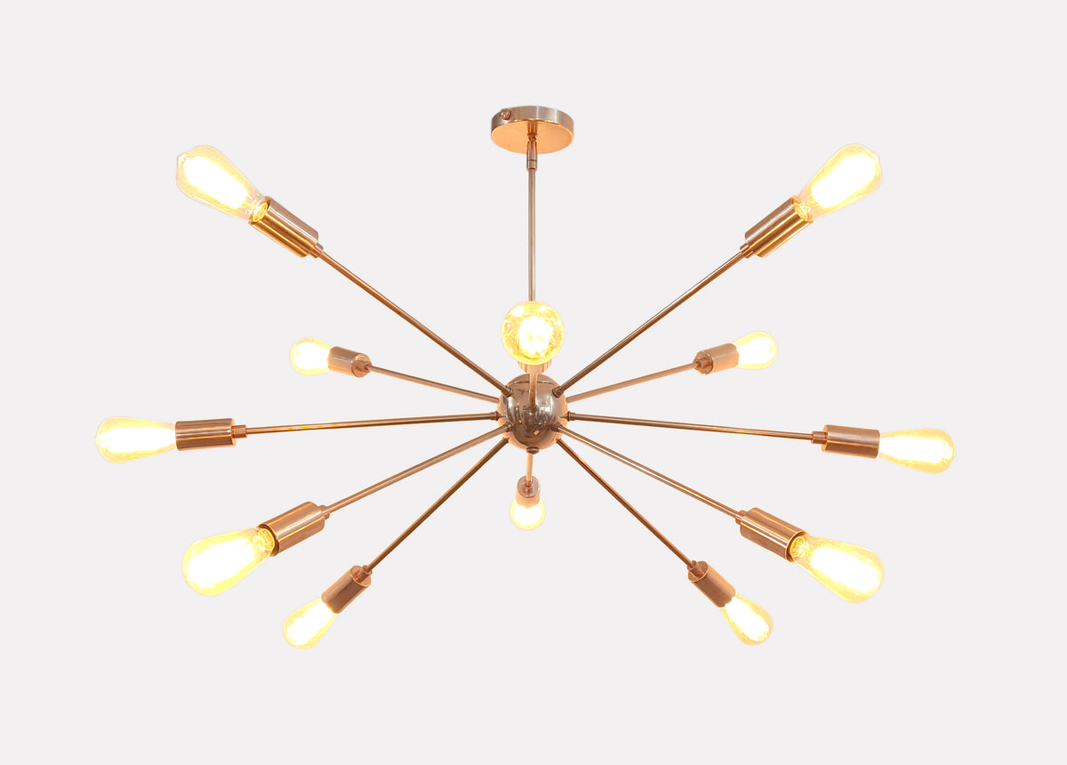 Customizable Rose Gold Sputnik Chandelier – Mid-Century Modern Industrial Pendant with Exposed Edison Bulbs - 32139