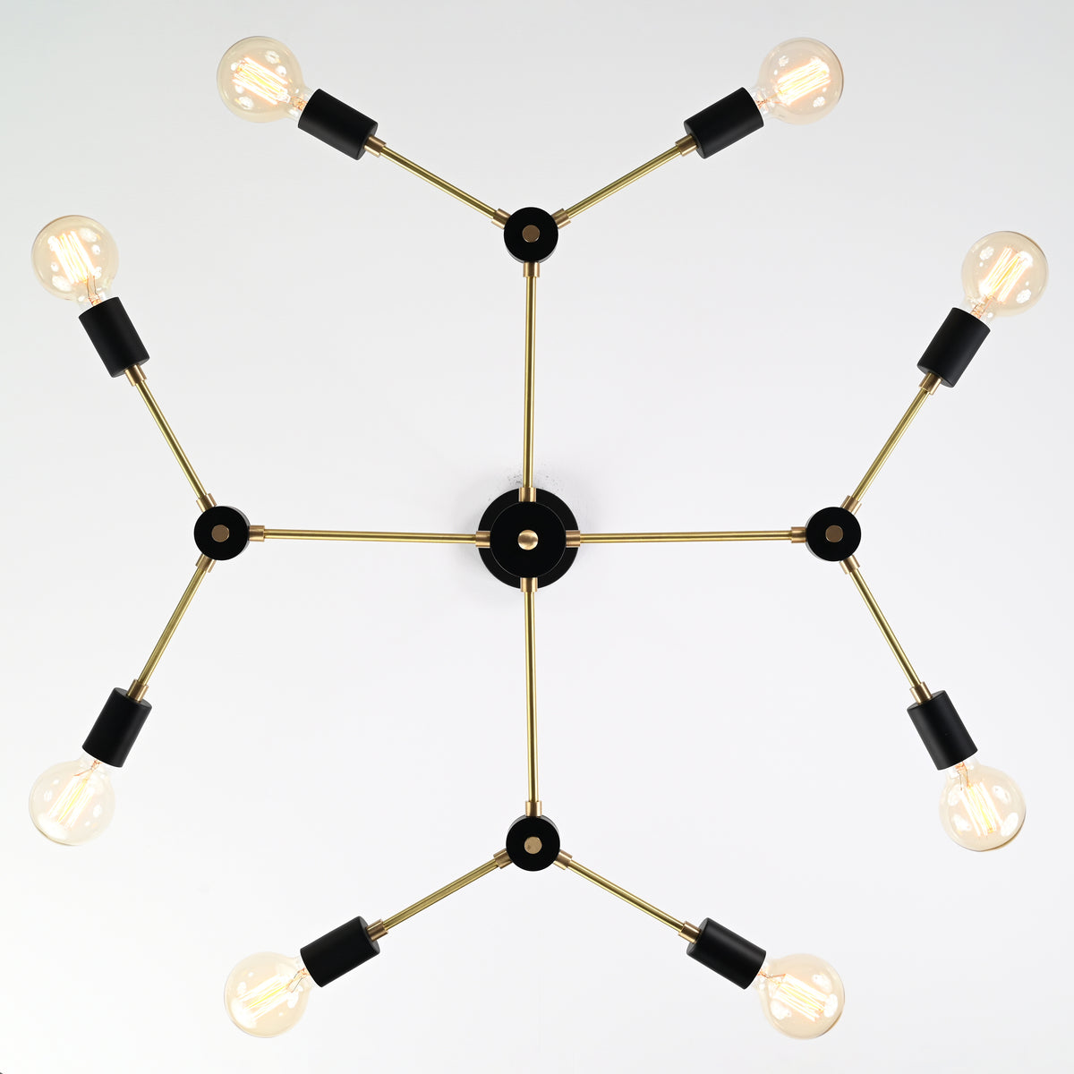 Modern 12-Light Black & Brass Geometric Chandelier – Art-Deco Inspired Ceiling Fixture - 32168