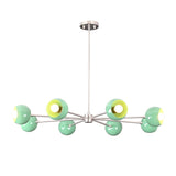 7 bowl green sputnik chandelier shown in chrome finish with modern industrial styling and solid metal arms
