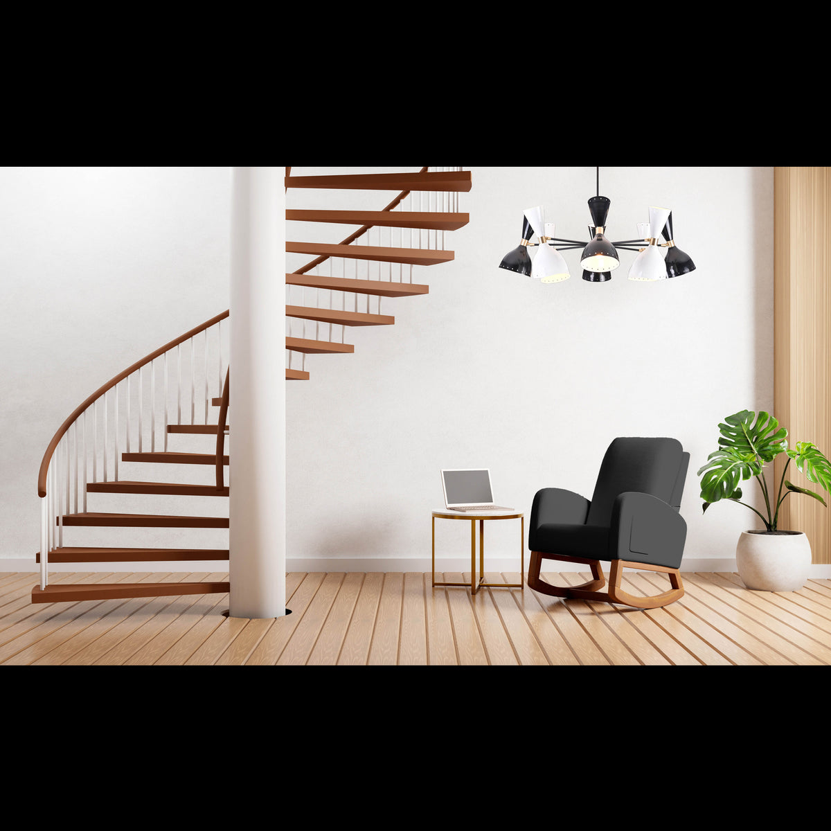 Modern 10-Light Black & White Chandelier – Dual Cone Sputnik Fixture with Brass Accents - 32221