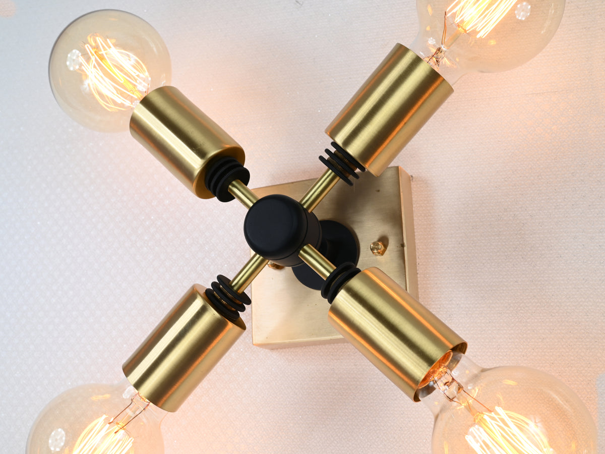 Customizable Mid-Century Modern Brass Wall Sconce | Geometric 4-Light Fixture for Bold Interiors - 32509