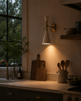 Copenhagen Cone Wall Sconce – White Enamel Shade With Brushed Brass Arm – Model 72207