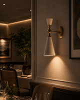 Copenhagen Cone Wall Sconce – White Enamel Shade With Brushed Brass Arm – Model 72207