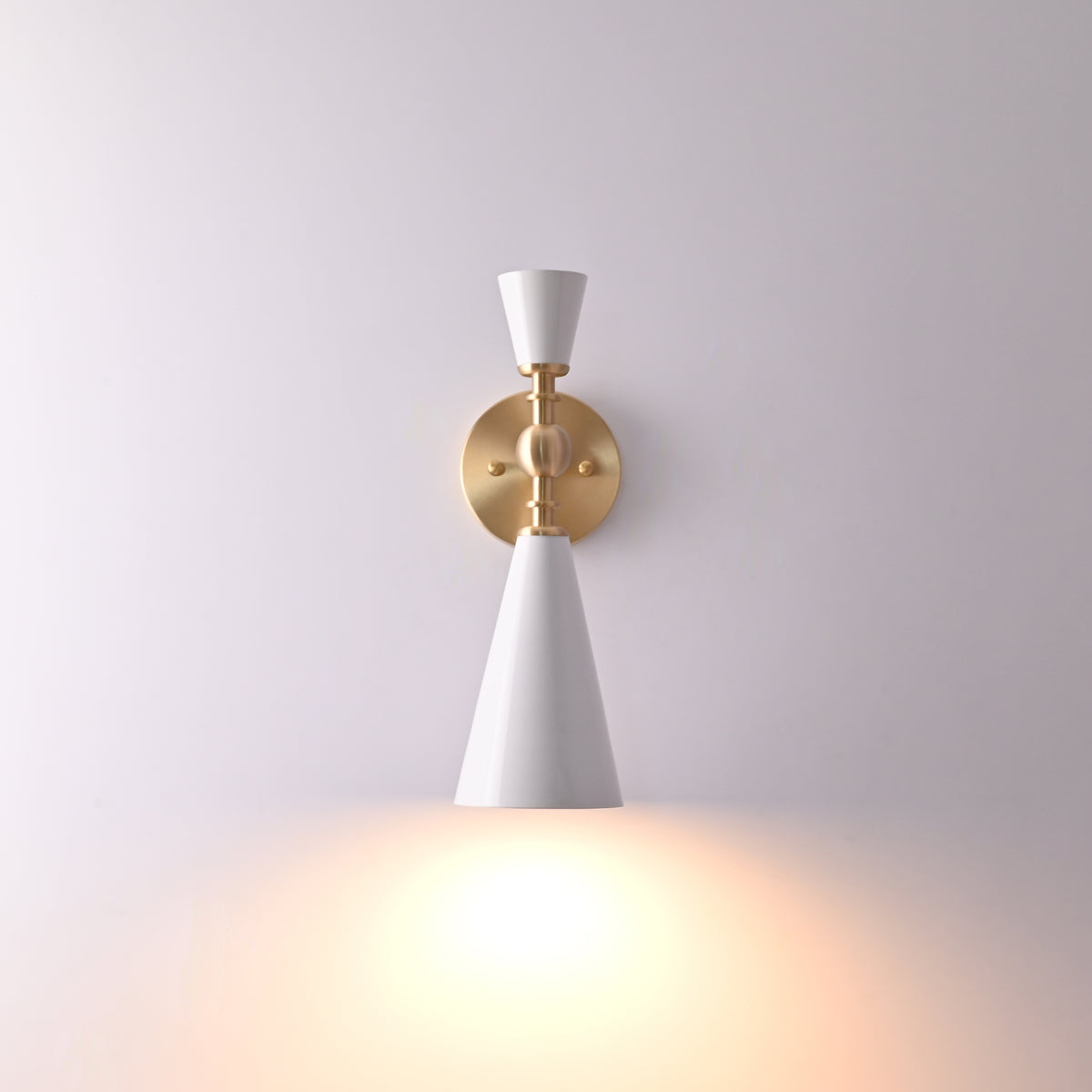 Copenhagen Cone Wall Sconce – White Enamel Shade With Brushed Brass Arm – Model 72207