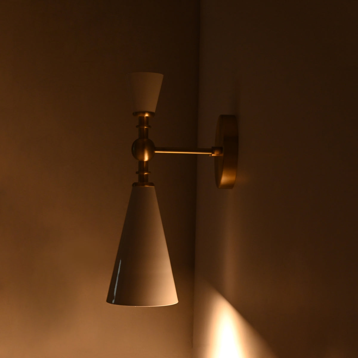 Copenhagen Cone Wall Sconce – White Enamel Shade With Brushed Brass Arm – Model 72207