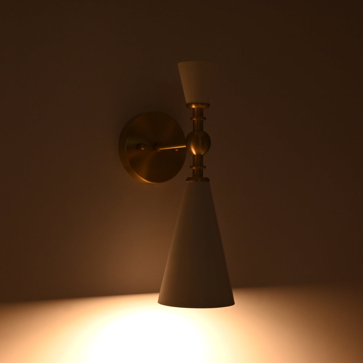 Copenhagen Cone Wall Sconce – White Enamel Shade With Brushed Brass Arm – Model 72207