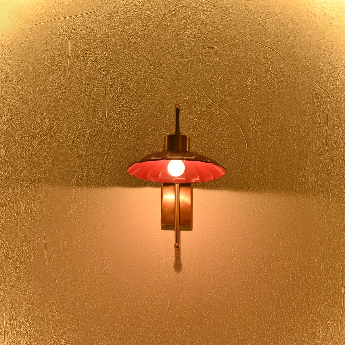 Monaco Sunflower Wall Sconce – Enamel Shade Brass Curved Arm Light 72265