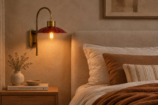 Monaco Sunflower Wall Sconce – Enamel Shade Brass Curved Arm Light 72265