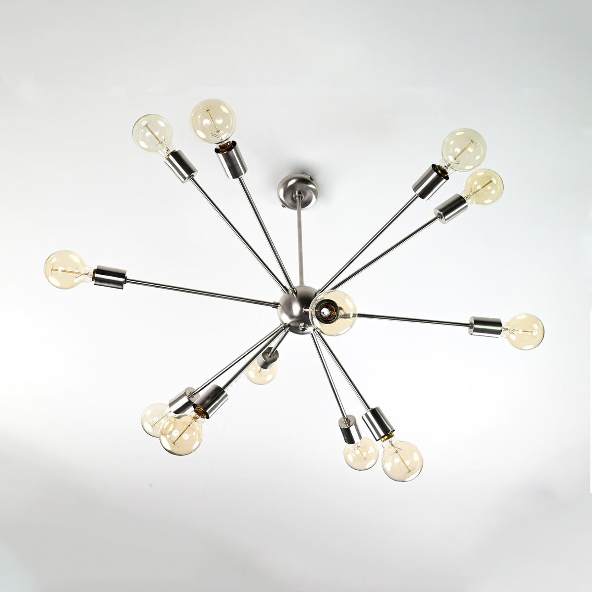 Modern 12-Light Brushed Steel Sputnik Chandelier – Minimalist Mid-Century Ceiling Fixture - 32153