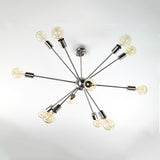 Modern 12-Light Brushed Steel Sputnik Chandelier – Minimalist Mid-Century Ceiling Fixture - 32153