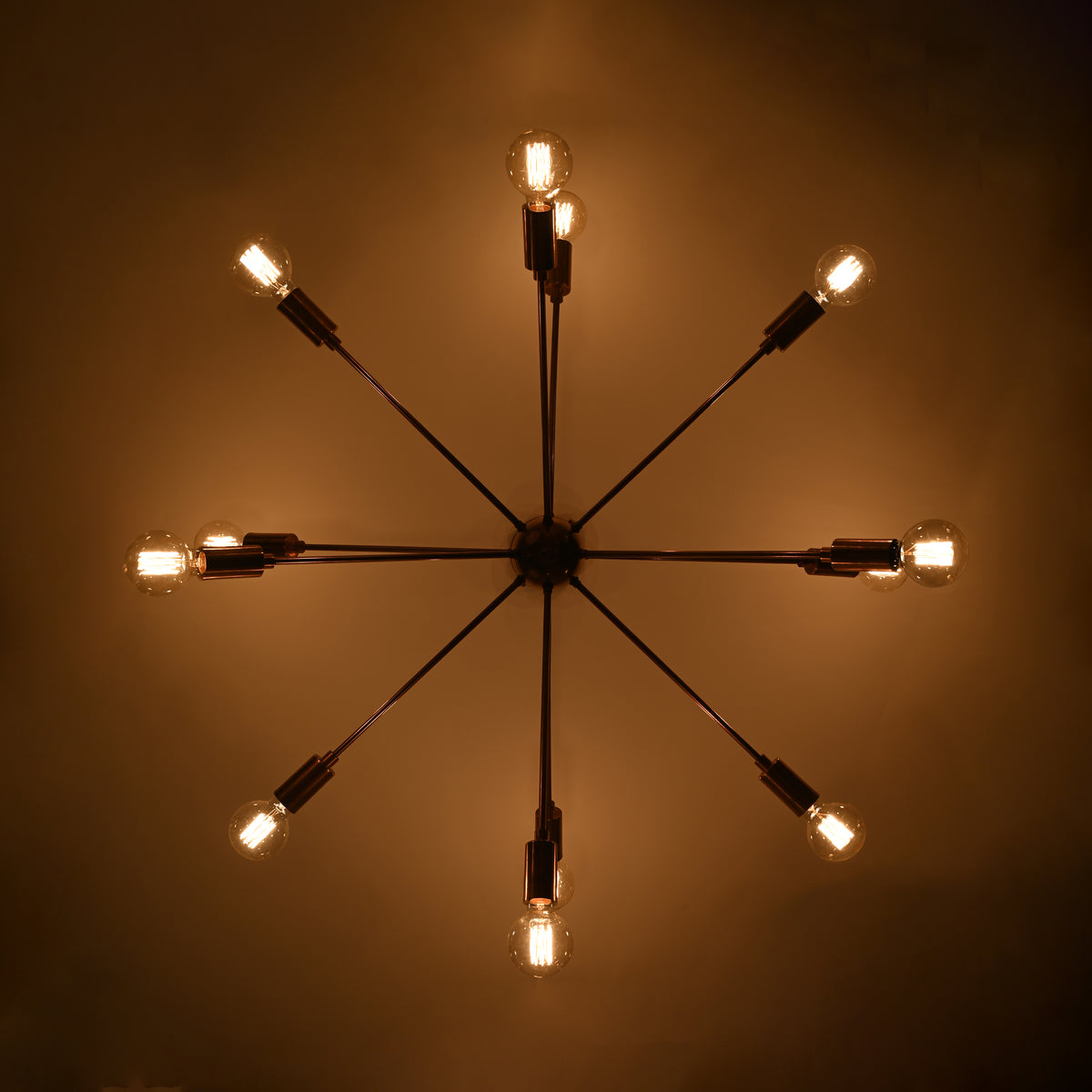 Classic 6-Light Black Sputnik Chandelier – Minimalist Ceiling Fixture with Frosted Bulbs - 32159