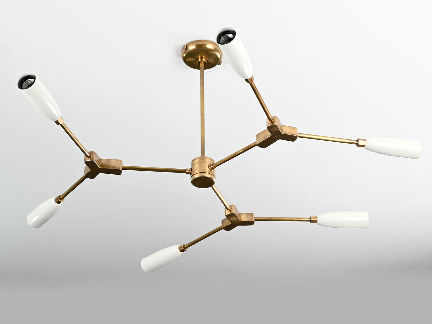 Contemporary 8-Light Brass Chandelier with White Holders – Double-Arm Ceiling Fixture with Globe Bulbs - 32164