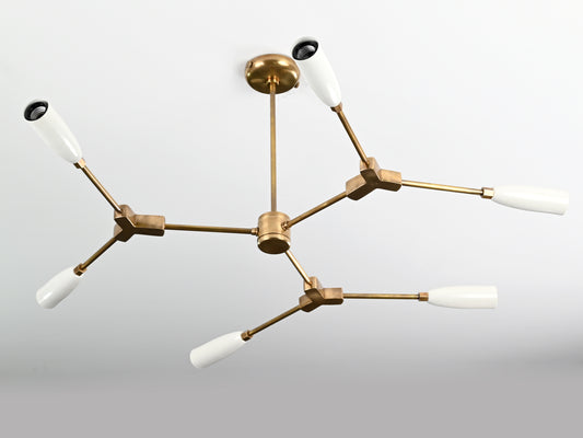 Contemporary 8-Light Brass Chandelier with White Holders – Double-Arm Ceiling Fixture with Globe Bulbs - 32164