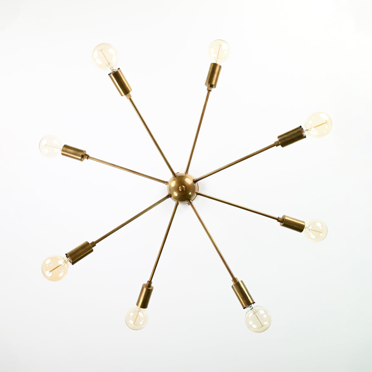 Vintage 8-Light Brass Sputnik Chandelier – Industrial Ceiling Fixture with Exposed Edison Bulbs - 32167