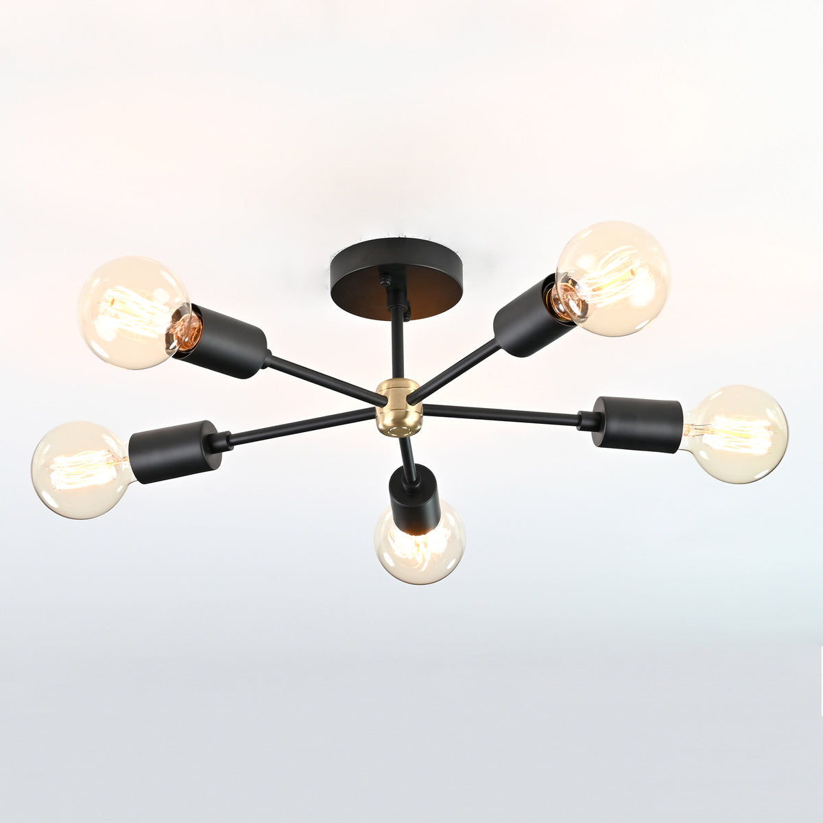 Modern 6-Light Black Sputnik Chandelier – Matte Finish Ceiling Fixture with Globe Bulbs - 32178