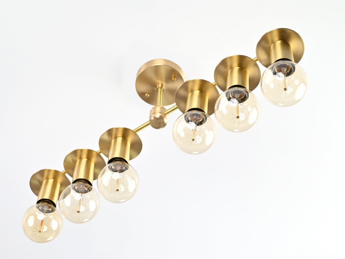 Luxury 6-Light Brass Linear Chandelier – Glam Vanity Ceiling Fixture with Globe Bulbs - 32180