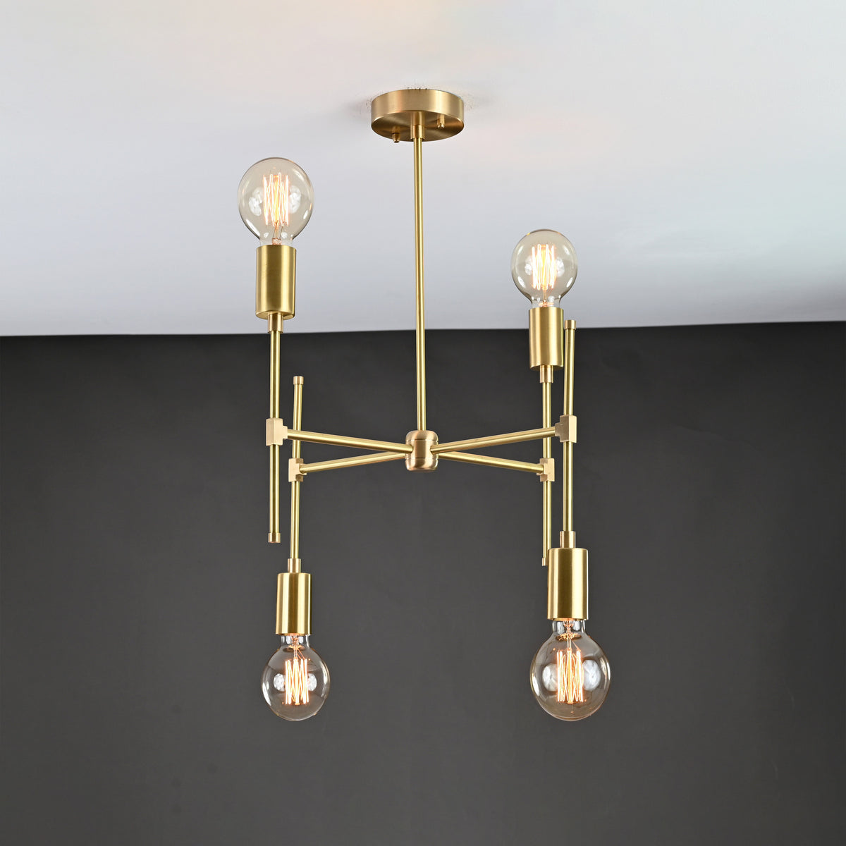 Elegant 6-Light Brass Sputnik Chandelier – Asymmetrical Modern Fixture with Edison Globe Bulbs - 32182