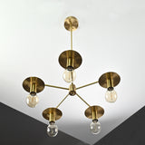 Retro 6-Light Brass Sputnik Chandelier – Vintage Ceiling Fixture with Wide Disc Shades - 32188