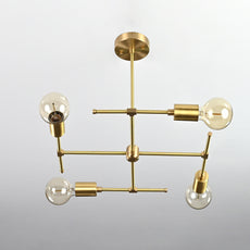 Sleek 6-Light Brass Linear Chandelier – Contemporary Ceiling Fixture with Adjustable Arms - 32189