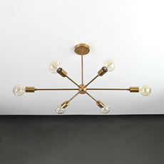 Elegant 6-Light Brass Sputnik Chandelier – Slim Mid-Century Ceiling Fixture with Edison Bulbs - 32191
