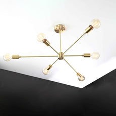 Luxury 6-Light Brass Sputnik Chandelier – Sleek Modern Ceiling Fixture with Cylindrical Shades - 32193