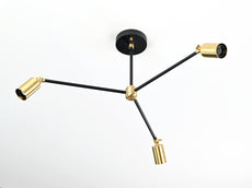 Contemporary 3-Light Black & Brass Y-Arm Chandelier – Adjustable Ceiling Fixture with Globe Bulbs - 32195