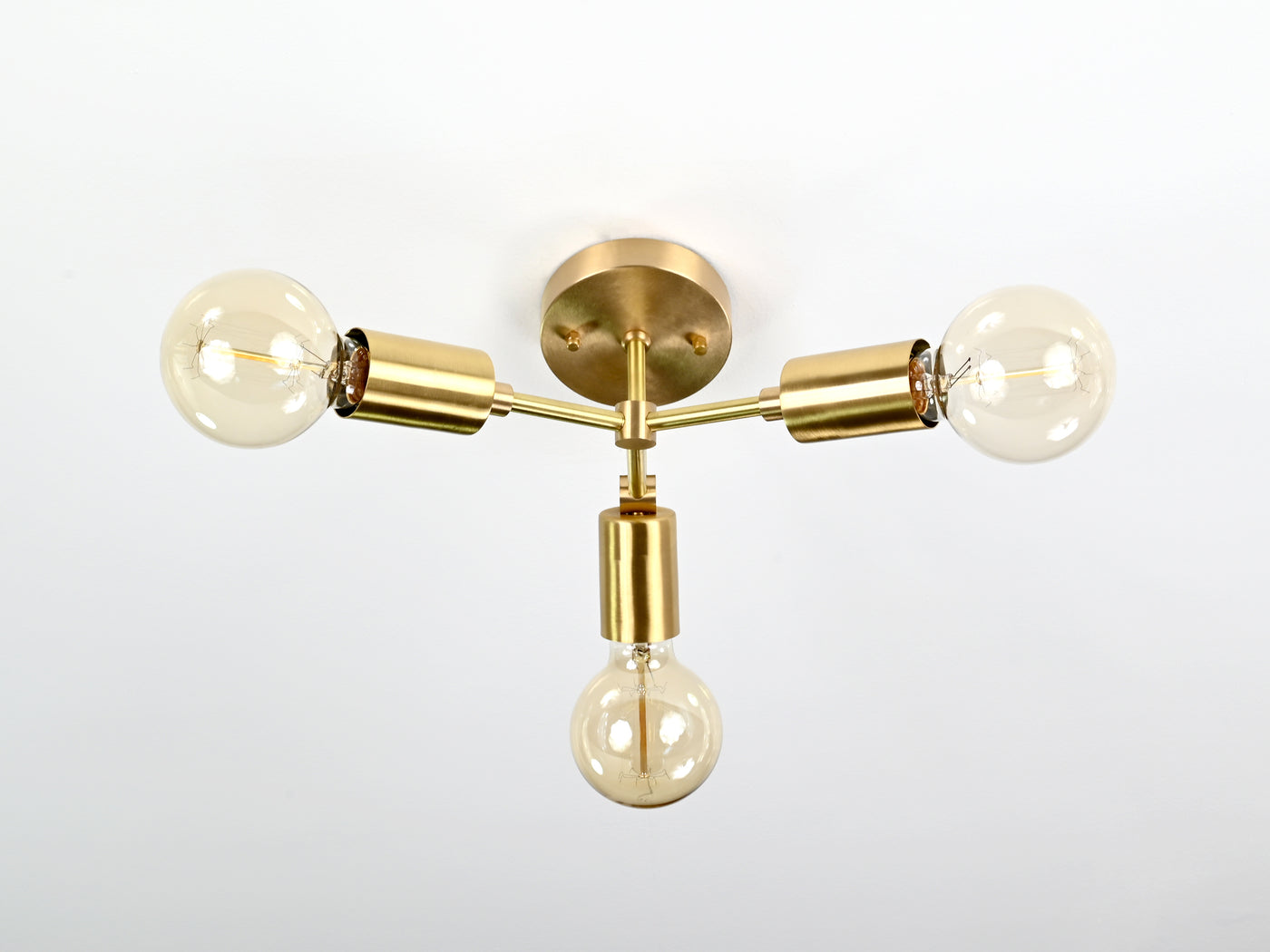 Warm Glow 3-Light Brass Ceiling Fixture – Minimalist Modern Design with Edison Bulbs - 32196