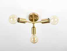 Warm Glow 3-Light Brass Ceiling Fixture – Minimalist Modern Design with Edison Bulbs - 32196