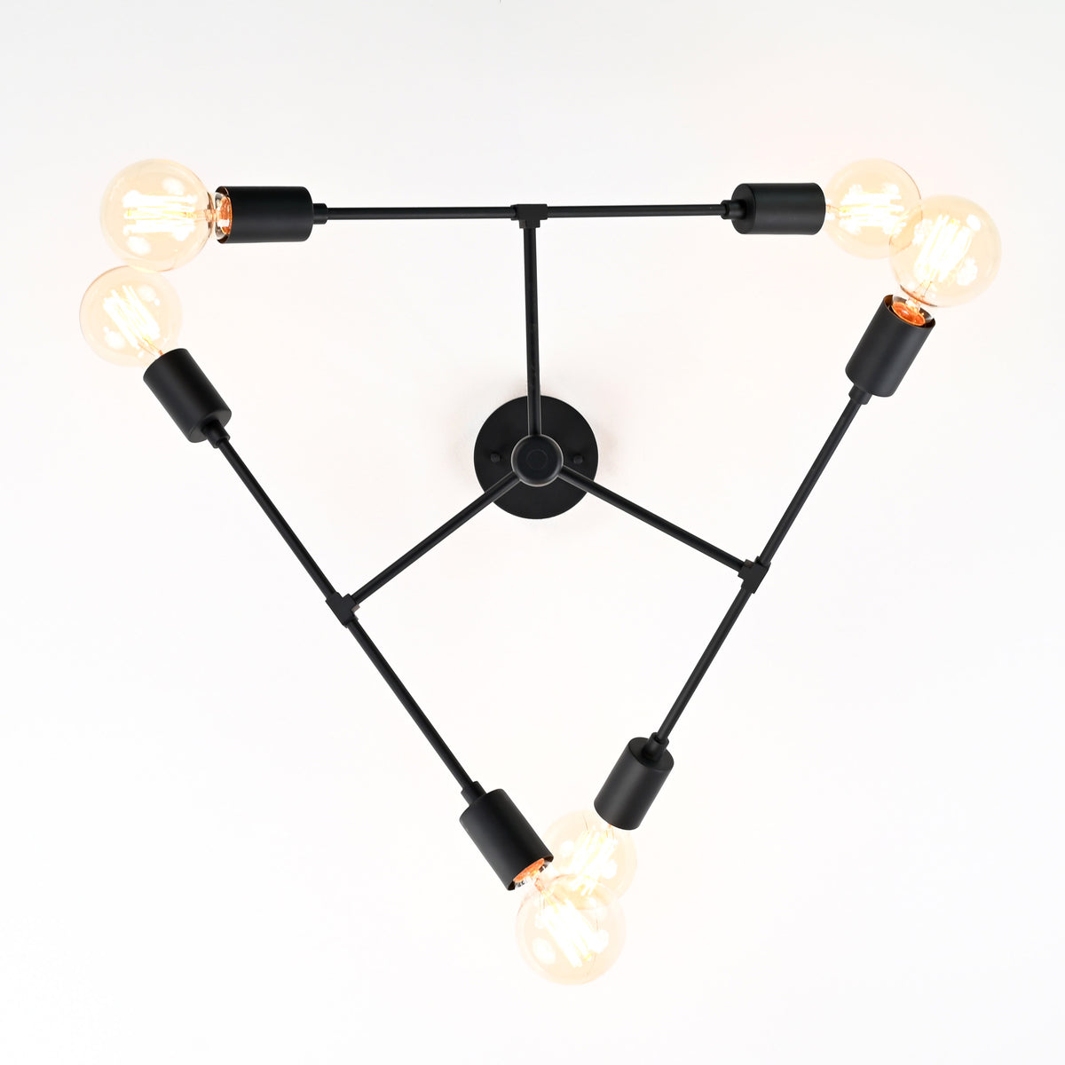 Modern 6-Light Black Chandelier – Asymmetrical Ceiling Fixture with Dual Globe Heads - 32197