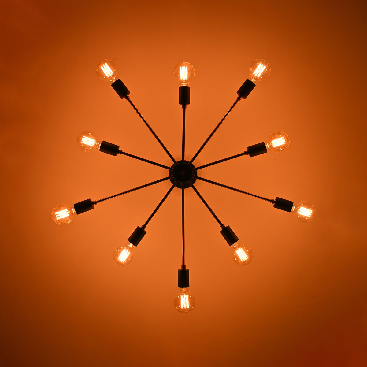 Radiant 12-Light Sputnik Chandelier – Black & Brass Mid-Century Modern Ceiling Fixture - 32198