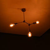 Modern 3-Light Antique Brass Chandelier – Asymmetrical Mid-Century Ceiling Fixture with Exposed Bulbs - 32202