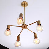 Modern 5-Light Brass Chandelier – Starburst Ceiling Fixture with Exposed Edison Bulbs - 32203