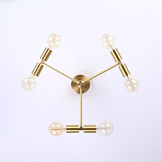 Modern 6-Light Brass Chandelier – Geometric Ceiling Fixture with Dual Cylinder Heads - 32207