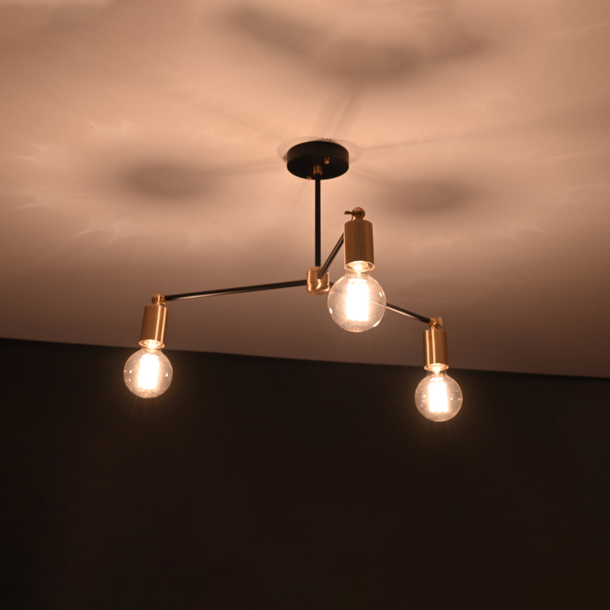 Modern 3-Light Black & Brass Chandelier – Mid-Century Ceiling Fixture with Globe Bulbs - 32209