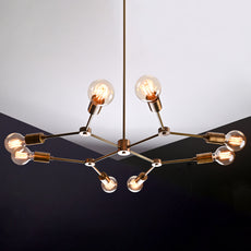 Modern 10-Light Brass Chandelier – Asymmetrical Sputnik Design with Exposed Globe Bulbs - 32211