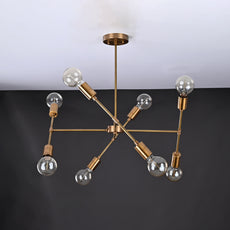Modern 10-Light Antique Brass Chandelier – Multi-Angle Sputnik Fixture with Edison Bulbs - 32212