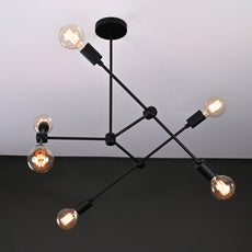 Modern 10-Light Black Chandelier – Angular Geometric Ceiling Fixture with Globe Bulbs - 32213