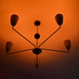 Mid-Century 6-Light Black & Wood Chandelier – Sculptural Arm Fixture with Opal Glass Shades - 32216