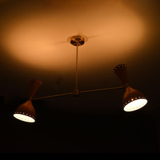 Modern 2-Light Brass Chandelier – Adjustable Ceiling Fixture with Coral Double Cone Shades - 32217