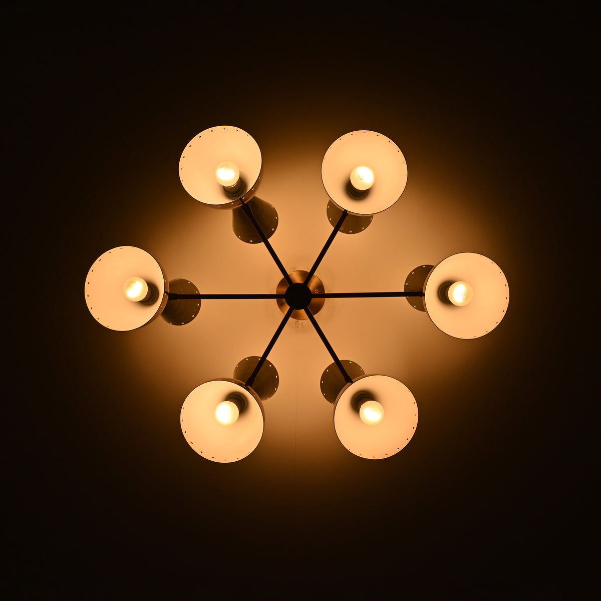 Modern 10-Light Chandelier – Brass Fixture with Coral & White Dual Cone Shades - 32220