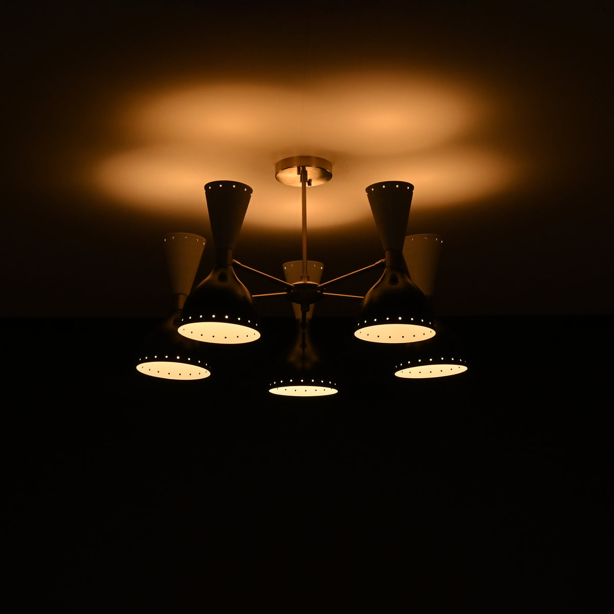 Modern 10-Light Chandelier – Black & White Dual Cone Shades with Brushed Nickel Frame - 32222