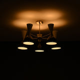 Modern 10-Light Chandelier – Black & White Dual Cone Shades with Brushed Nickel Frame - 32222