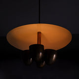 Mid-Century 5-Light Brass Chandelier – Saucer Disc Shade with Sculptural Cup Holders - 32224